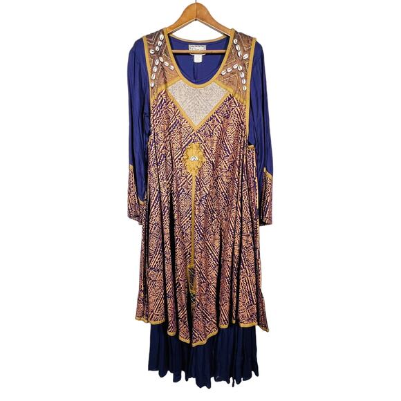 Molato Dress Shell Accents Geo Print Long Sleeve Knit Jersey Embroider Africa- L - Picture 1 of 8